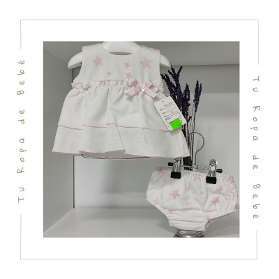 COLECCIÓN VERANO. Vestido con braguita a juego bebé niña ESTRELLAS Artesanía Pipos