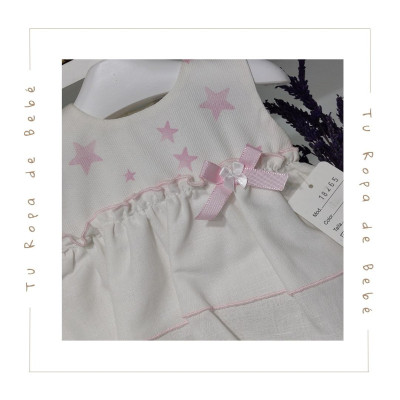 COLECCIÓN VERANO. Vestido con braguita a juego bebé niña ESTRELLAS Artesanía Pipos