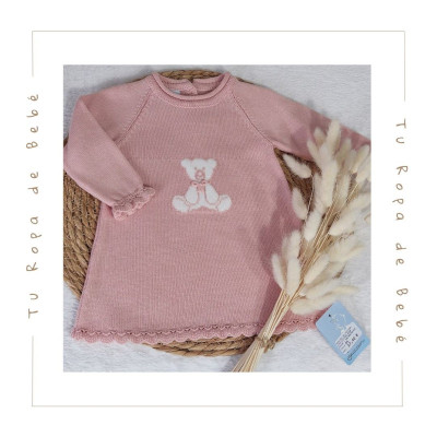 COLECCIÓN INVIERNO. Vestido bebé niña osito Artesanía Granlei