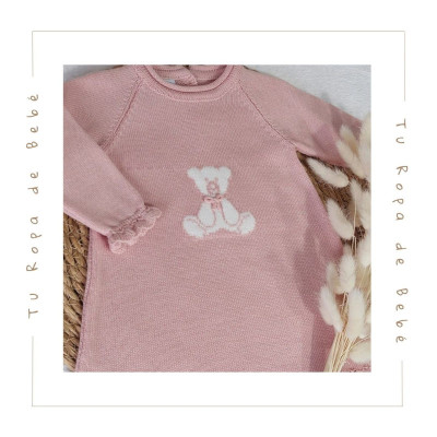 COLECCIÓN INVIERNO. Vestido bebé niña osito Artesanía Granlei