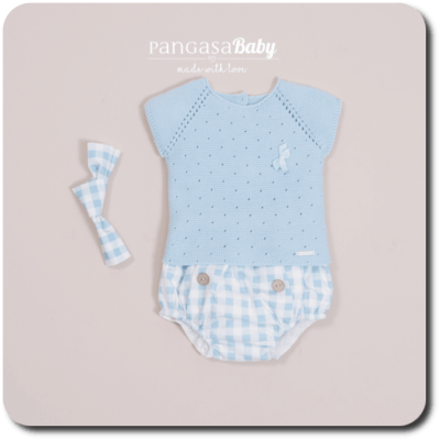 Conjunto ranita cuadros, color verde agua. Nueva temporada verano 2023.  Colección Cuadros Verde Agua. Marca Pangasa Baby.