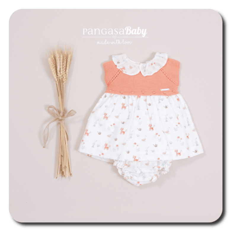 Vestido bebé con braguita a juego. Nueva temporada verano 2023. Colección Tigre. Marca Pangasa Baby.