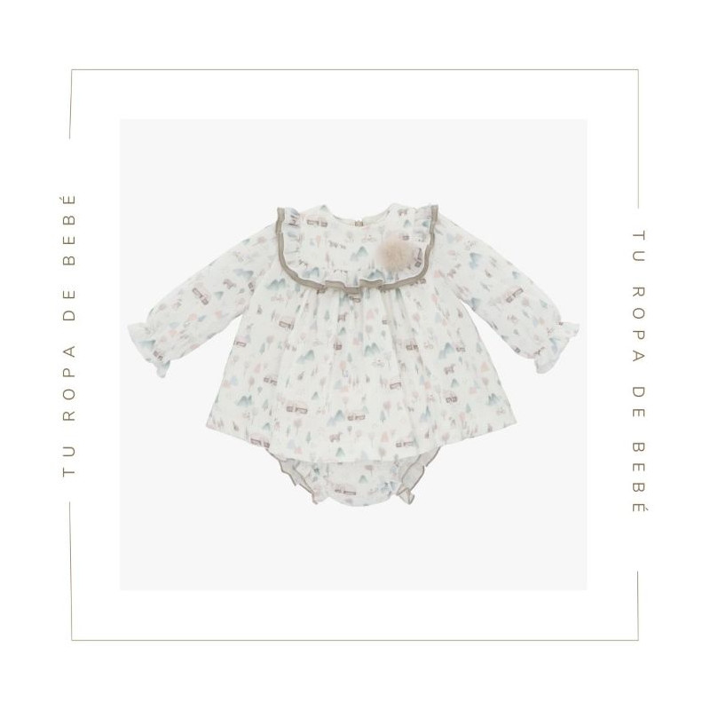 Vestido para bebé con braguita a juego. Colección Taupe. Marca Martín Aranda. Nueva Colección Invierno 2024.
