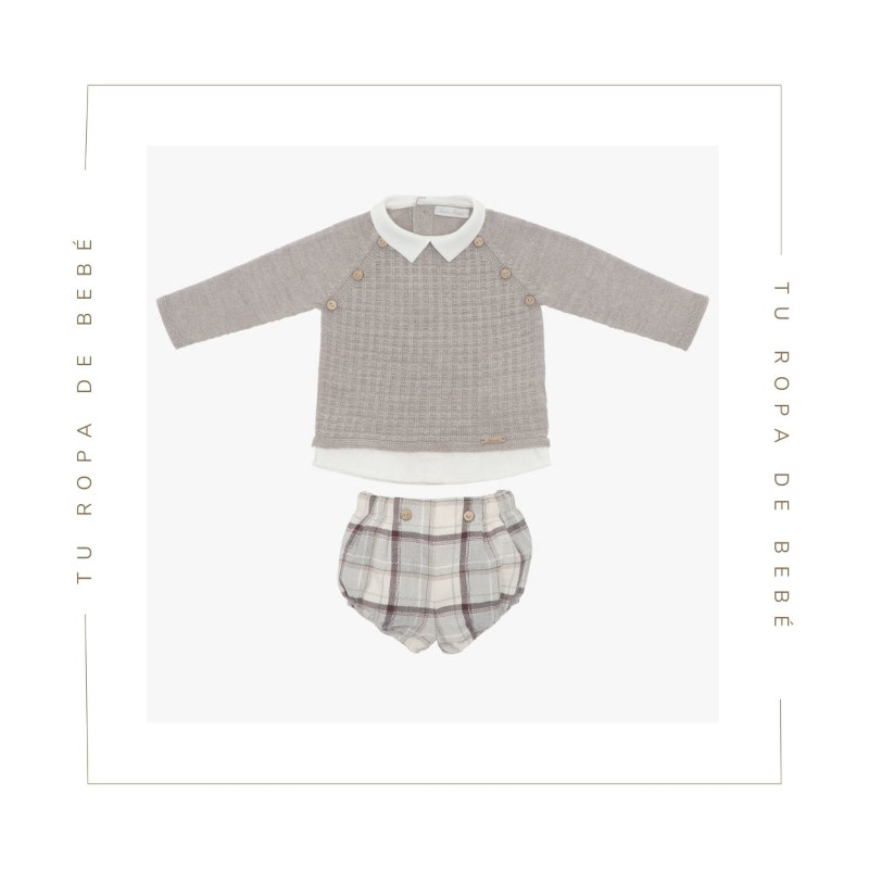 Conjunto bombacho para bebé en color topo. Colección Taupe. Marca Martín Aranda. Nueva Colección Invierno 2024.