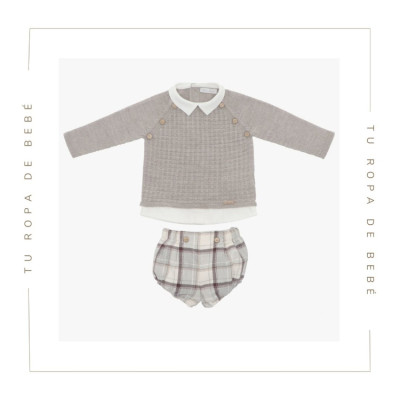 Conjunto bombacho para bebé en color topo. Colección Taupe. Marca Martín Aranda. Nueva Colección Invierno 2024.
