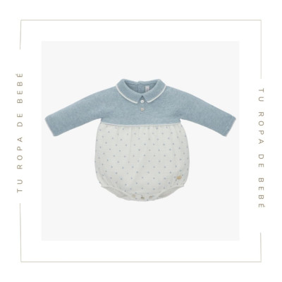 Pelele para bebé en color celeste grisáceo. Colección Azur. Marca Martín Aranda. Nueva Colección Invierno 2024.