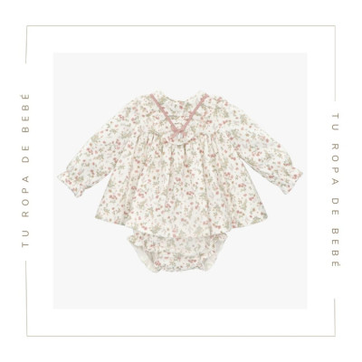 Vestido estampado para bebé con braguita a juego. Colección Fleur. Marca Martín Aranda. Nueva Colección Invierno 2024.