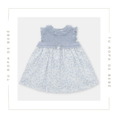 Vestido bebé con braga a juego en color azul océano. Colección Nel Blu. Marca Martín Aranda. Temporada Verano 2024.