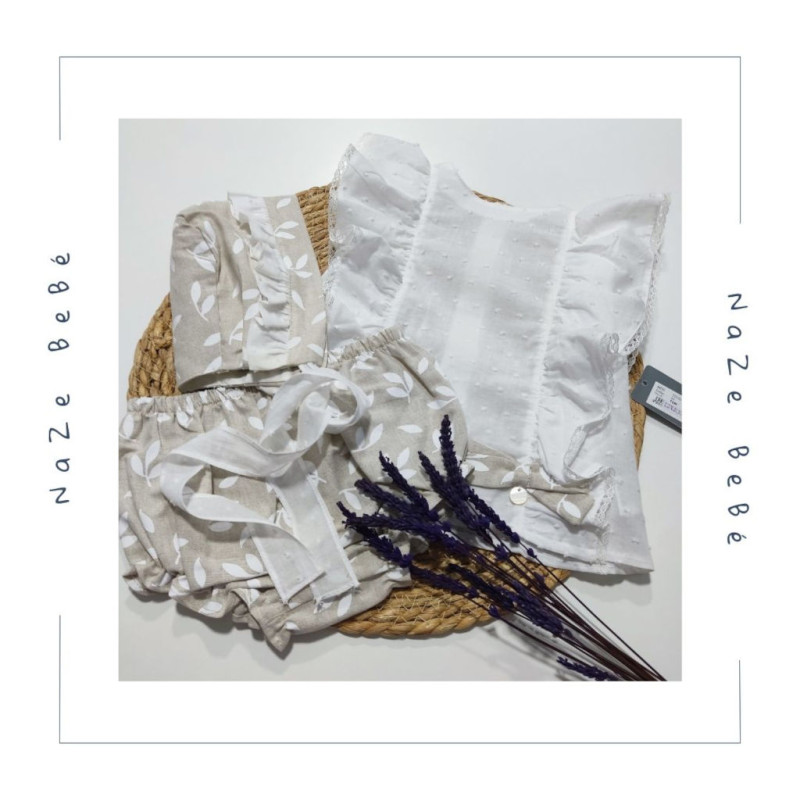 Conjunto braguita con capota a juego. Color tostado. Marca Cocco Acqua. Temporada Verano.