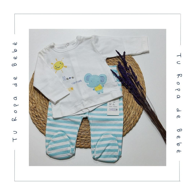 Pijama dos piezas de verano para bebé. Color celeste/blanco. Marca Babybol. Temporada Verano.