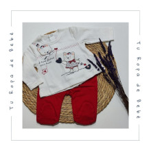 Pijama dos piezas de verano para bebé. Color rojo/blanco. Marca Babybol.