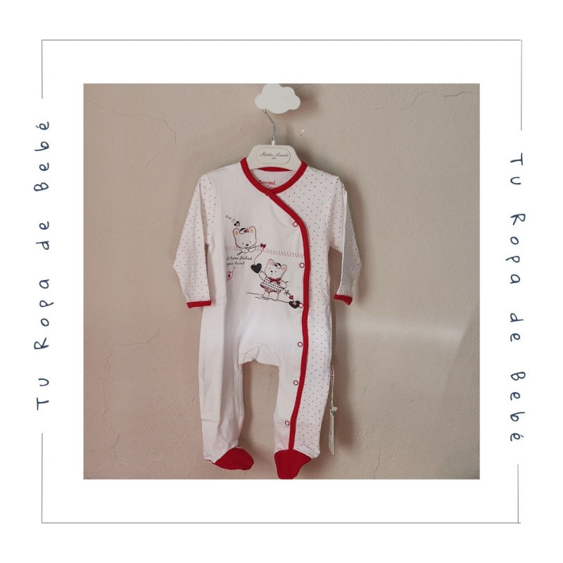 Pijama enterizo de verano para bebé. Color rojo/blanco. Marca Babybol.