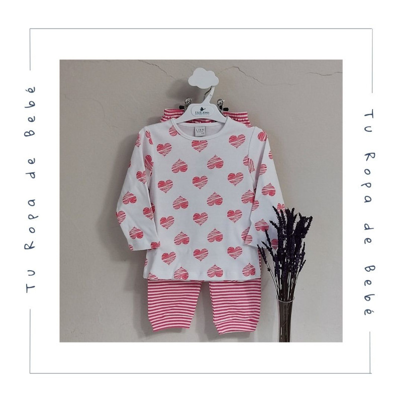 Pijama dos piezas de invierno para niña. Color coral. Marca Linn By Diacar.