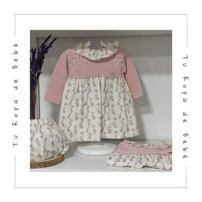 COLECCIÓN INVIERNO. Vestido con braga bebé niña BUNNY LOVE Pangasa Baby