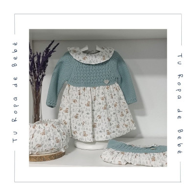 COLECCIÓN INVIERNO. Vestido con braga bebé niña ZAFIRO Pangasa Baby