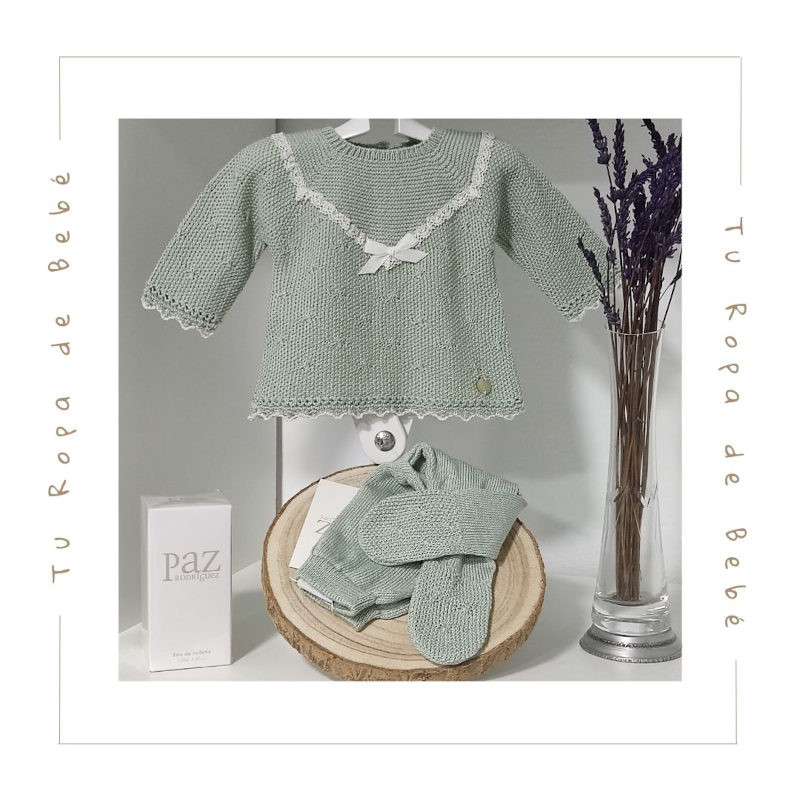 Conjunto de polaina, color verde menta/blanco. Temporada Verano. Colección Aperta. Marca Paz Rodríguez.