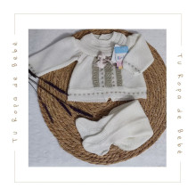 Conjunto de polaina para bebé en marfil y rosa. Marca Juliana. Temporada Verano.