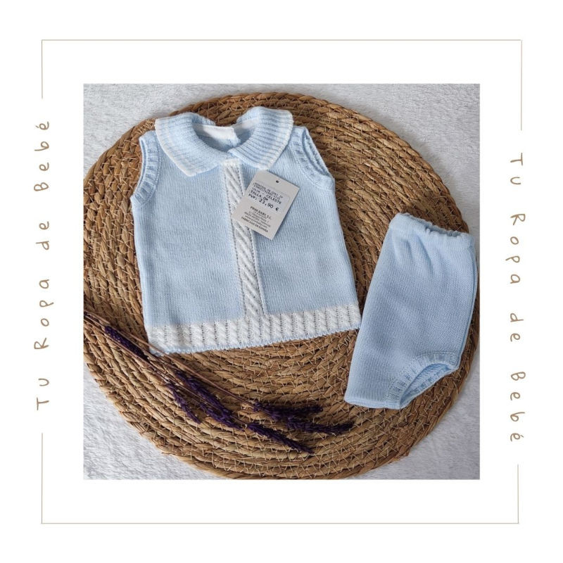 Conjunto de ranita para bebé en los colores celeste y cielo. Marca Primbaby. Temporada Verano.