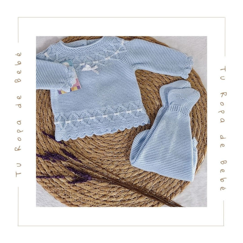 Conjunto de polaina para bebé en celeste/blanco y cielo/blanco. Marca Juliana. Temporada Verano.