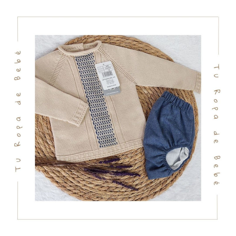 Conjunto de ranita para bebé en color camel y gris. Marca Mac Ilusión. Temporada Invierno.