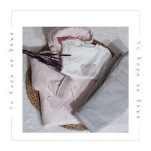 Conjunto de pantalón 3 piezas acolchado en color rosa/gris. Marca Babidu. Temporada Invierno.