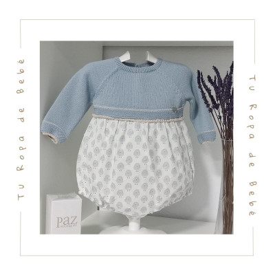 COLECCIÓN INVIERNO. Pelele corto bebé niño SOÑO Paz Rodríguez