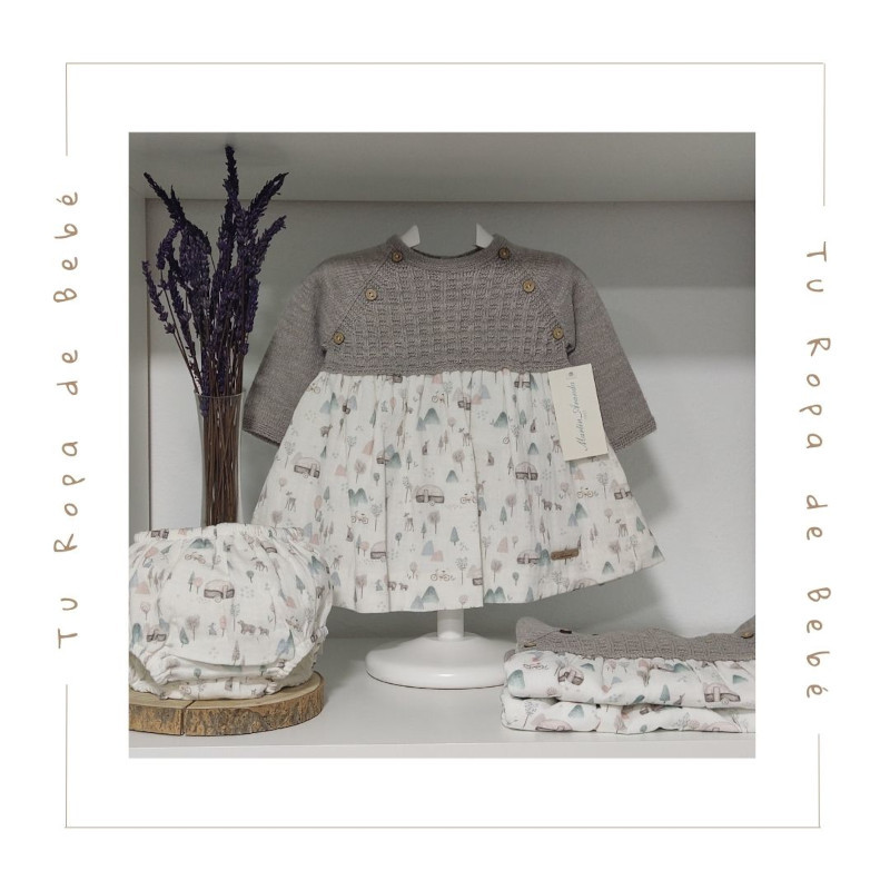 COLECCIÓN INVIERNO. Vestido con braga bebé niña TAUPE Martín Aranda
