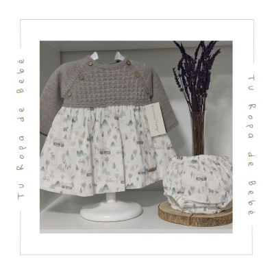 COLECCIÓN INVIERNO. Vestido con braga bebé niña TAUPE Martín Aranda